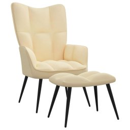 Gossi scaun de relaxare cu taburet, alb crem, catifea