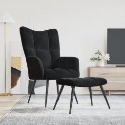 Gossi scaun de relaxare cu taburet, negru, catifea