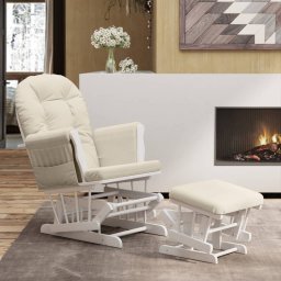 Gossi scaun glisant cu taburet, alb crem, material textil