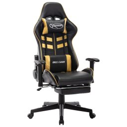 Gossi scaun jocuri cu suport picioare, negru/auriu, piele artificiala