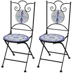 Gossi scaune bistro pliante, 2 buc., albastru si alb, ceramica