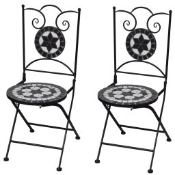 Gossi scaune bistro pliante, 2 buc., negru si alb, ceramica