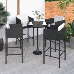 Gossi scaune de bar cu perne, 4 buc., negru, poliratan
