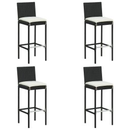 Gossi scaune de bar pentru gradina, cu perne, 4 buc. negru, poliratan