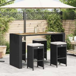 Gossi scaune de bar pentru gradina, cu perne, 4 buc. negru, poliratan