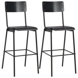 Gossi scaune de bar, 2 buc., negru, placaj solid, otel