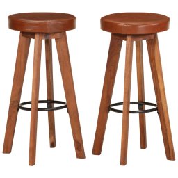 Gossi scaune de bar, 2 buc., piele naturala & lemn masiv de acacia
