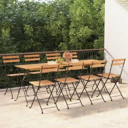 Gossi scaune de bistro pliabile, 8 buc., lemn masiv de tec si otel