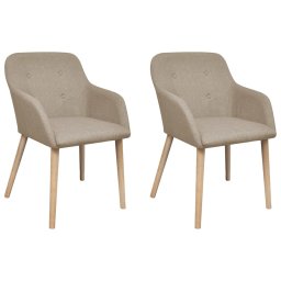 Gossi scaune de bucatarie, 2 buc, bej, textil & lemn de stejar masiv