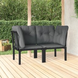 Gossi scaune de colt cu perne de gradina, negru&gri, poliratan