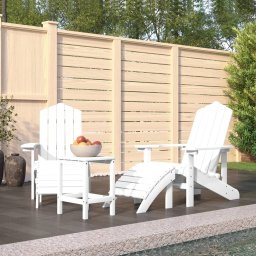 Gossi scaune de gradina adirondack cu taburet si masa, alb, hdpe