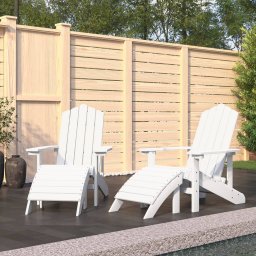 Gossi scaune de gradina adirondack cu taburete, 2 buc., alb, hdpe