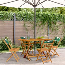 Gossi scaune de gradina pliabile 4 buc., textil verde/lemn masiv