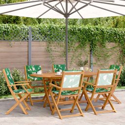 Gossi scaune de gradina pliabile 6 buc., textil verde/lemn masiv