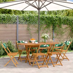 Gossi scaune de gradina pliabile 6 buc., textil verde/lemn masiv
