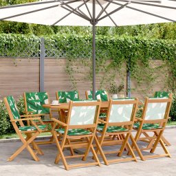 Gossi scaune de gradina pliabile 8 buc., textil verde/lemn masiv