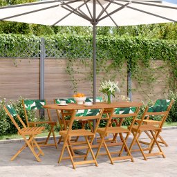 Gossi scaune de gradina pliabile 8 buc., textil verde/lemn masiv