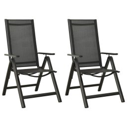 Gossi scaune de gradina pliante, 2 buc., negru, textilena&aluminiu