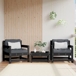 Gossi scaune de gradina, 2 buc., negru, lemn masiv pin