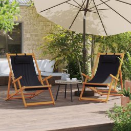 Gossi scaune de plaja pliante, 2 buc., negru, material textil