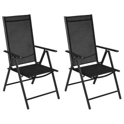 Gossi scaune pliante de gradina, 2 buc., negru, aluminiu & textilena