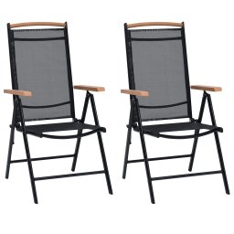 Gossi scaune pliante de gradina, 2 buc., negru, aluminiu si textilena