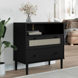 Gossi servanta senja, aspect ratan negru, 80x40x80 cm, lemn masiv pin
