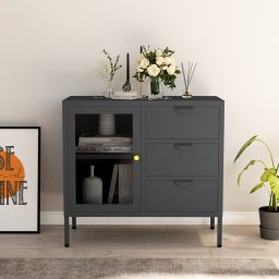 Gossi servanta, antracit, 75x35x70 cm, otel si sticla securizata