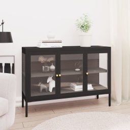 Gossi servanta, negru, 105x35x70 cm, otel si sticla