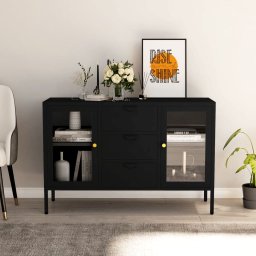 Gossi servanta, negru, 105x35x70 cm, otel si sticla securizata