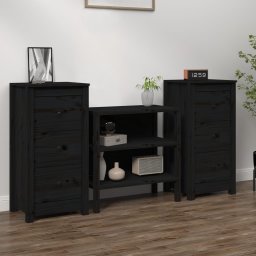 Gossi servante, 2 buc., negru, 40x35x80 cm, lemn masiv de pin
