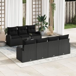 Gossi set 8 canapele gradina cu perna neagra din ratan poli