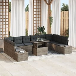 Gossi set canapea de gradina , 11 piese, cu perne, gri, ratan poli