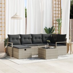 Gossi set canapea de gradina cu 7 piese si perne gri deschis din ratan poly