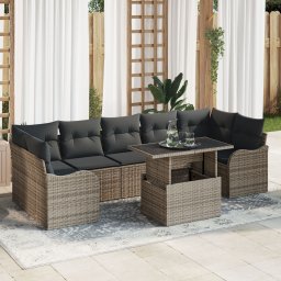Gossi set canapea de gradina cu 8 piese cu perne gri ratan sintetic, Gossi canapea de gradina cu 2 locuri cu perne gri ratan sintetic