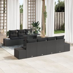 Gossi set canapea de gradina cu 8 piese si perne negru ratan poli