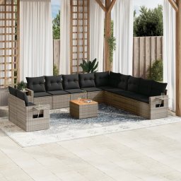 Gossi set canapea de gradina cu perne, 12 piese, gri, poliratan