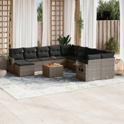 Gossi set canapea de gradina cu perne, 12 piese, gri, poliratan