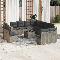 Gossi set canapea de gradina cu perne, 12 piese, gri, poliratan