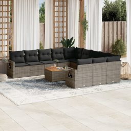 Gossi set canapea de gradina cu perne, 12 piese, gri, poliratan
