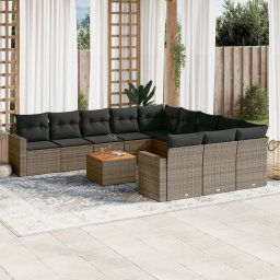 Gossi set canapea de gradina cu perne, 12 piese, gri, poliratan