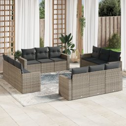 Gossi set canapea de gradina cu perne, 12 piese, gri, poliratan