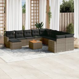 Gossi set canapea de gradina cu perne, 12 piese, gri, poliratan
