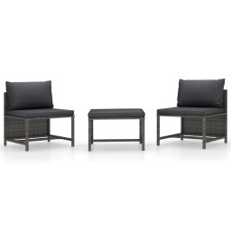 Gossi set canapea de gradina cu perne, 3 piese, gri, poliratan