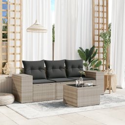 Gossi set canapea de gradina cu perne, 4 piese, gri deschis poliratan