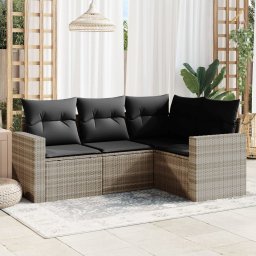 Gossi set canapea de gradina cu perne, 4 piese, gri deschis poliratan
