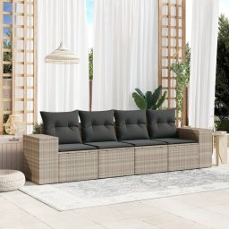 Gossi set canapea de gradina cu perne, 4 piese, gri deschis poliratan