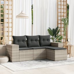 Gossi set canapea de gradina cu perne, 4 piese, gri deschis poliratan