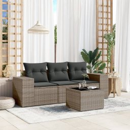 Gossi set canapea de gradina cu perne, 4 piese, gri, poliratan