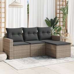 Gossi set canapea de gradina cu perne, 4 piese, gri, poliratan
